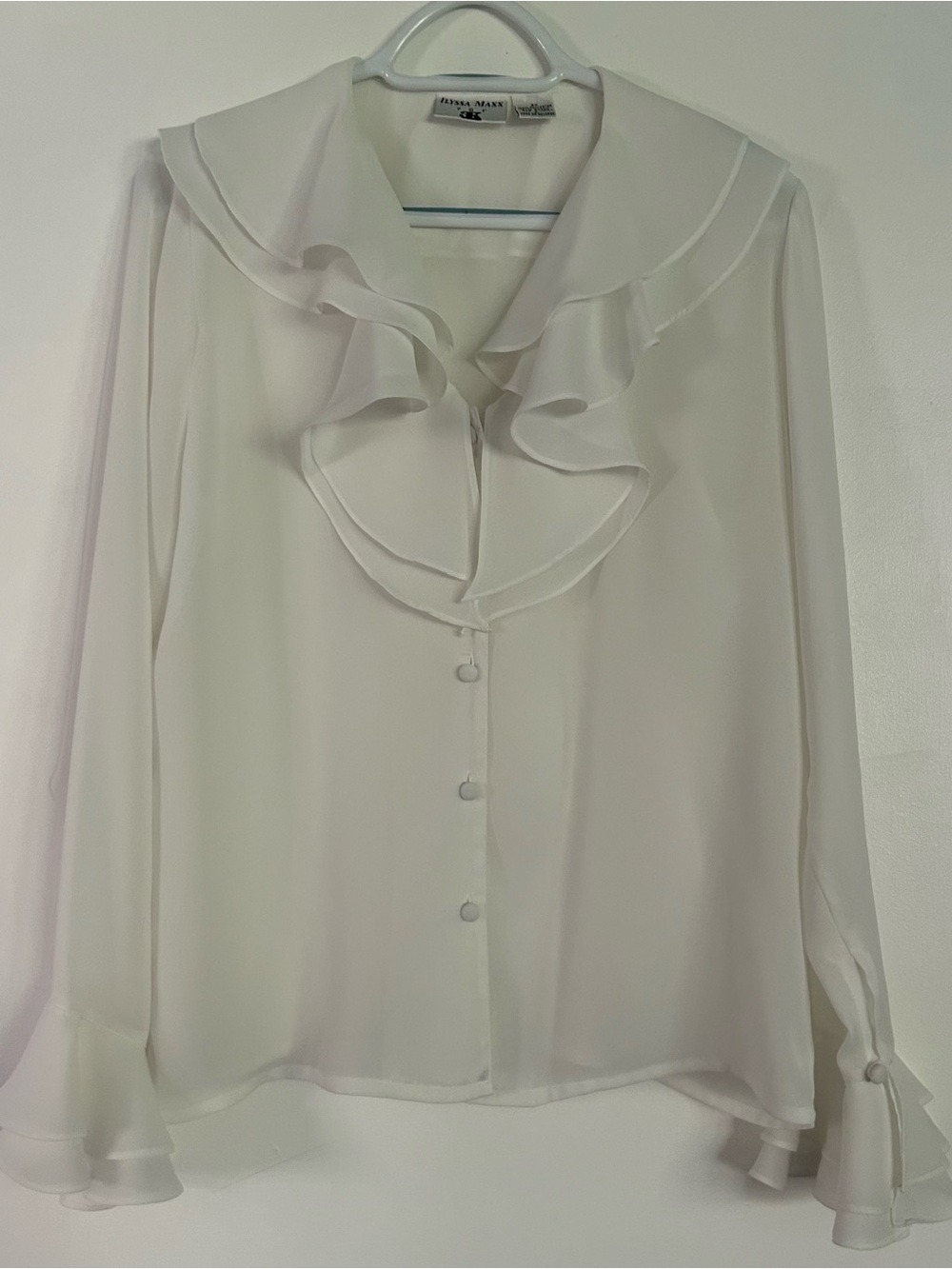 Vintage Ilyssa Maxx Women’s Sheer Ruffle White Blouse Coquette Feminine Size 6